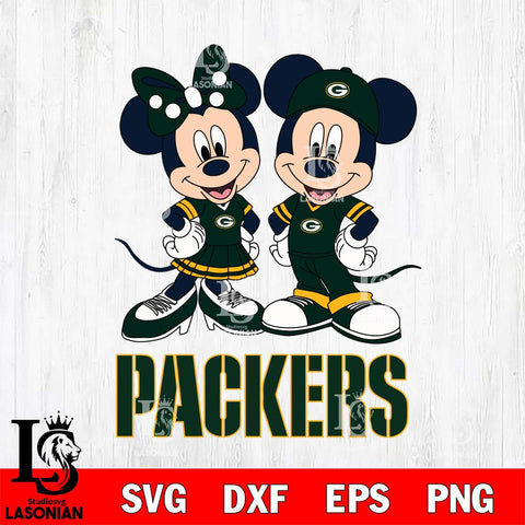 Green Bay Packers Mickey Minnie Mouse rugby ball Svg Eps Dxf Png File, Bundle NFl svg , File Cut , Digital Download , Instant Download, Laser Cut Svg Files