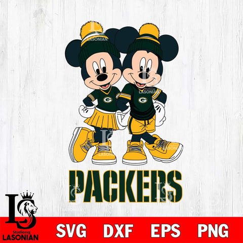 Green Bay Packers Mickey Minnie Valentine Football Svg Eps Dxf Png File, NFL svg , Digital Download , Instant Download, Cricut File