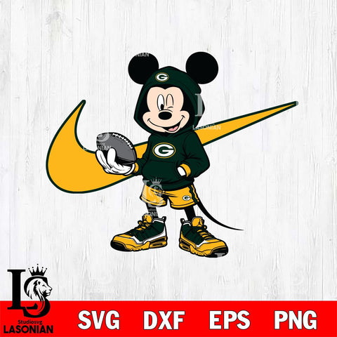 Green Bay Packers Mickey Wearing Hoodie Sport Svg Eps Dxf Png File, Digital Download, Instant Download