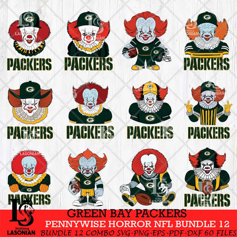 Green Bay Packers Pennywise Horror NFL Bundle 12 SVG Eps Dxf Png File, NFL svg, Digital Download, Instant Download