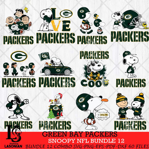 Green Bay Packers Snoopy NFL Bundle 12 SVG Eps Dxf Png File, NFL svg, Digital Download, Instant Download