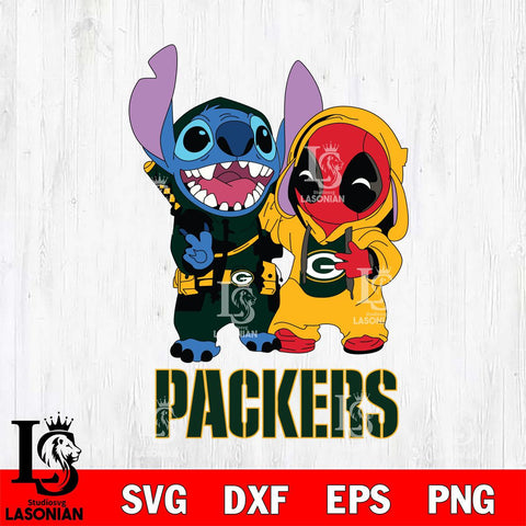 Green Bay Packers Stitch And Deadpool Cute Svg Eps Dxf Png File, Digital Download, Instant Download