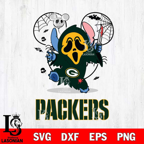 Green Bay Packers Stitch Ghost Face Halloween 2 Svg Eps Dxf Png File, Digital Download, Instant Download