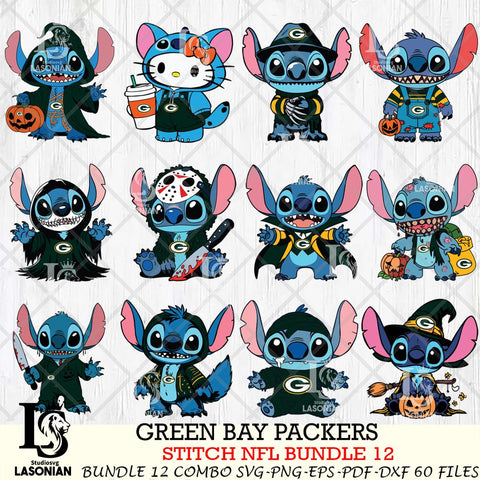 Green Bay Packers Stitch Horror Bundle 12 SVG Eps Dxf Png File, Bundle NFL svg, Digital Download, Instant Download