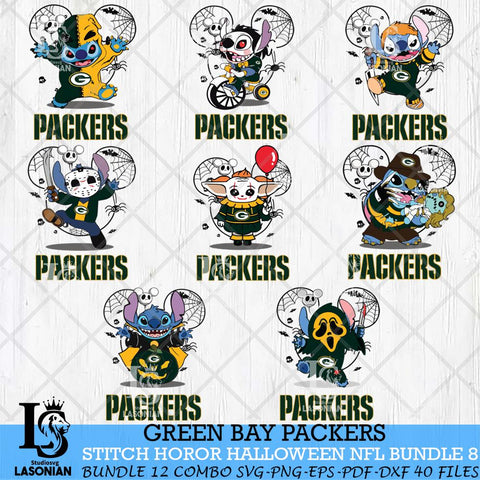Green Bay Packers Stitch Horror Halloween Bundle 8 Svg Eps Dxf Png File, Digital Download, Instant Download