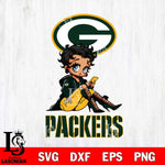 Green Bay Packers Style Black Fan Girl Betty Boop Svg Eps Dxf Png File, Digital Download, Instant Download