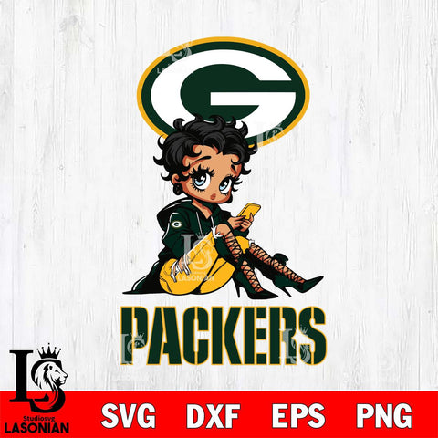 Green Bay Packers Style Black Fan Girl Betty Boop Svg Eps Dxf Png File, Digital Download, Instant Download