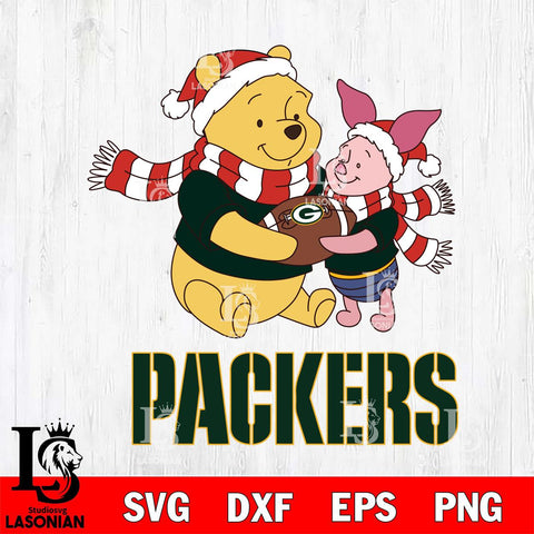 Green Bay Packers Winnie the Pooh & Piglet Football Cricut,Christmas SVG DXF EPS PNG FILE, Digital Download,Instant Download, Silhouette