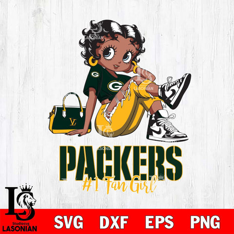 Green Bay Packers #1 Black Fan Girl Betty Boop Svg Eps Dxf Png File, Digital Download, Instant Download