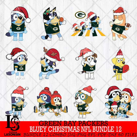 Green Bay Packers  Bluey Christmas NFL Bundle 12 SVG Svg Eps Dxf Png File, Digital Download, Instant Download