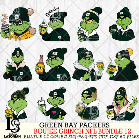 Green Bay Packers  Boujee Grinch NFL Bundle 12 SVG Eps Dxf Png File, Digital Download, Instant Download