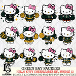 Green Bay Packers  Hello Kitty Cheerleader NFL Bundle 12 SVG Eps Dxf Png File, Digital Download, Instant Download