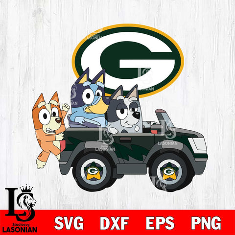 Green Bay Packers bluey friends car Svg Eps Dxf Png File, Digital Download, Instant Download