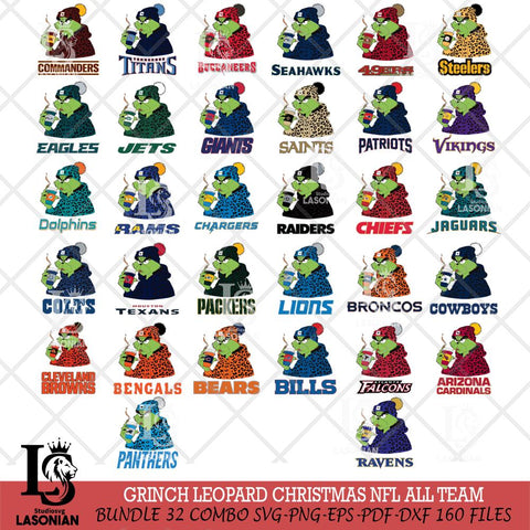 Grinch Leopard Christmas NFL ALL TEAM Svg Eps Dxf Png File,Cricut svg files, Digital Download, Instant Download