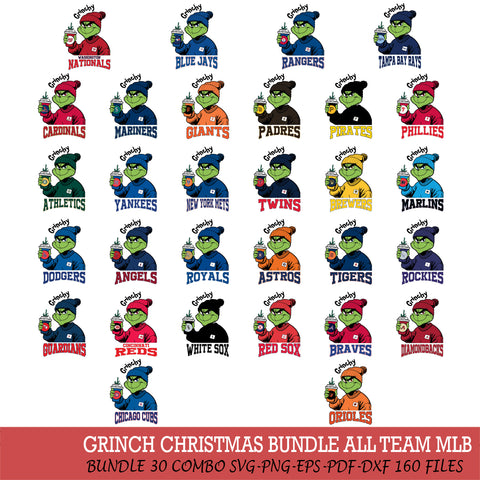 Grinchy Bougie Christmas MLB ALL TEAM Cut Files Cricut, Svg Dxf Eps Png file , Silhouette