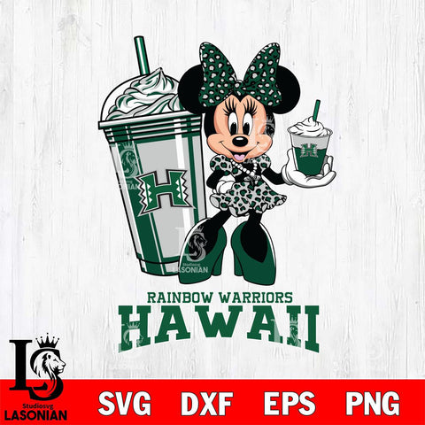 Hawaii Rainbow Warriors Minnie Mouse Fan And Coffee Svg Eps Dxf Png File, Digital Download, Instant Download