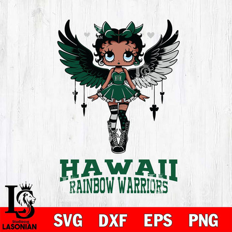 Hawaii Rainbow Warriors Anglel Black Fan Girl Betty Boop, Svg Eps Dxf Png File, Digital Download
