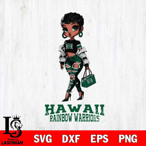 Hawaii Rainbow Warriors Beautiful Black Fan Girl, Svg Eps Dxf Png File, Digital Download