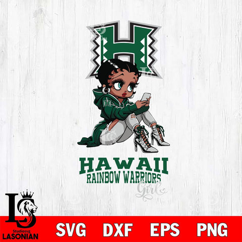 Hawaii Rainbow Warriors Beauty Black Fan Girl Football, Svg Eps Dxf Png File, Digital Download