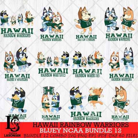 Hawaii Rainbow Warriors Bluey Dace Mode NCAA Bundle 12 SVG Eps Dxf Png File, Digital Download, Instant Download