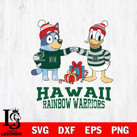 Hawaii Rainbow Warriors Bluey With Donald Duck Christmas File Cut, NCAA SVG DXF EPS PNG FILE, Digital Download,Instant Download, Silhouette