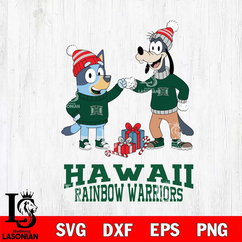 Hawaii Rainbow Warriors Bluey With Goofy Christmas File Cut, NCAA SVG DXF EPS PNG FILE, Digital Download,Instant Download, Silhouette