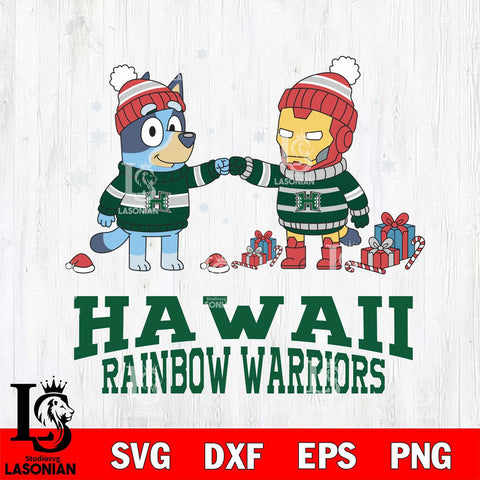 Hawaii Rainbow Warriors Bluey With Iron man Christmas File Cut, NCAA SVG DXF EPS PNG FILE, Digital Download,Instant Download, Silhouette