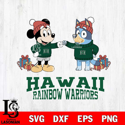 Hawaii Rainbow Warriors Bluey With Mickey Christmas File Cut, NCAA SVG DXF EPS PNG FILE, Digital Download,Instant Download, Silhouette