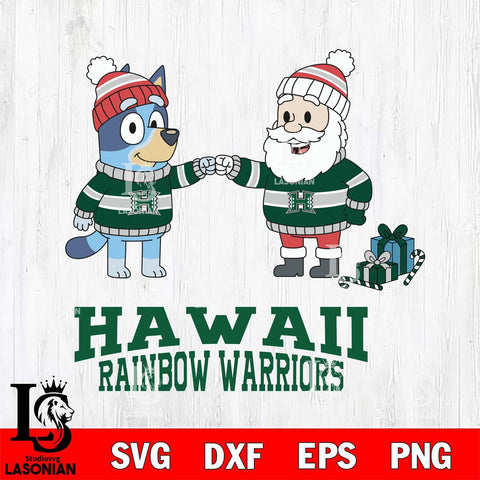 Hawaii Rainbow Warriors Bluey With Satan Christmas File Cut, NCAA SVG DXF EPS PNG FILE, Digital Download,Instant Download, Silhouette