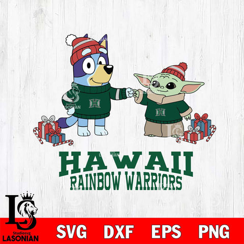 Hawaii Rainbow Warriors Bluey With Yoda Christmas File Cut, NCAA SVG DXF EPS PNG FILE, Digital Download,Instant Download, Silhouette
