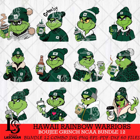 Hawaii Rainbow Warriors Boujee Grinch NCAA Bundle 12 SVG Eps Dxf Png File, Digital Download, Instant Download