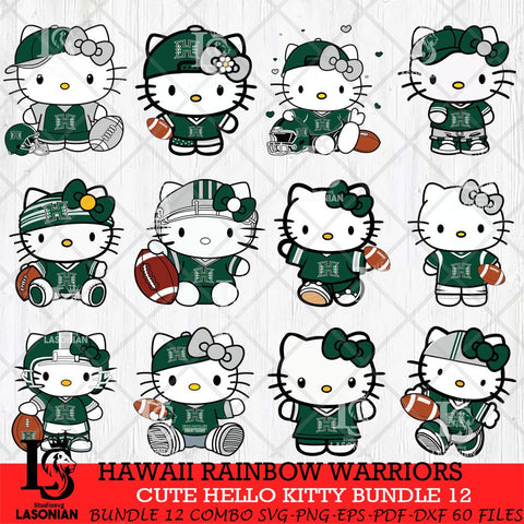 Hawaii Rainbow Warriors Cute Hello Kitty Bundle 12 SVG Eps Dxf Png File, NCAA Bundle svg, Digital Download, Instant Download
