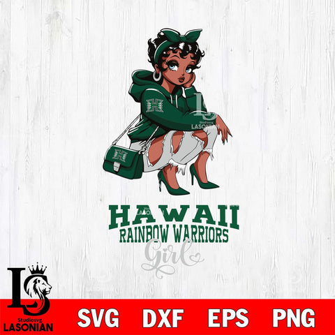 Hawaii Rainbow Warriors Fashion Black Fan Girl Betty Boop, Svg Eps Dxf Png File, Digital Download