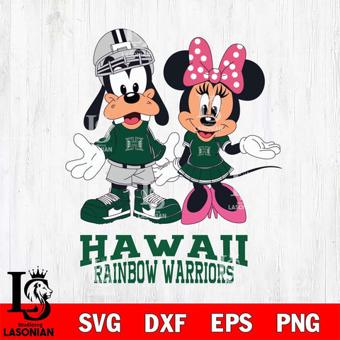 Hawaii Rainbow Warriors Goofy and Minnie mouse Football SVG DXF EPS PNG FILE,NCAA svg ,Football Digital Download,Instant Download, Silhouette
