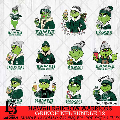 Hawaii Rainbow Warriors Grinch NCAA Bundle 12 SVG Eps Dxf Png File, Digital Download, Instant Download