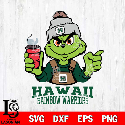 Hawaii Rainbow Warriors Grinch with coffee Svg Eps Dxf Png File, Digital Download, Instant Download