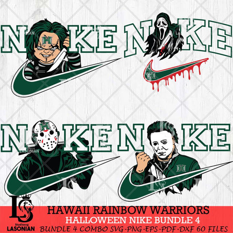 Hawaii Rainbow Warriors Halloween Nike NCAA Bundle 4 Svg Eps Dxf Png File, Digital Download, Instant Download