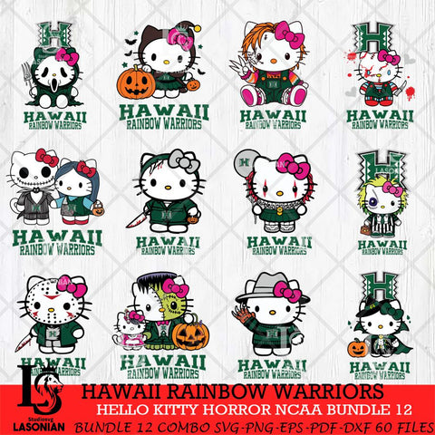 Hawaii Rainbow Warriors Hello Kitty Horror NCAA Bundle 12 SVG Svg Eps Dxf Png File, Digital Download