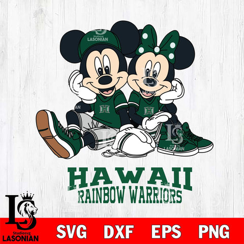 Hawaii Rainbow Warriors Mickey Minnie Mouse Football Sit Svg Eps Dxf Png File, NCAA svg , File Cut , Digital Download , Instant Download, Cut Svg Files