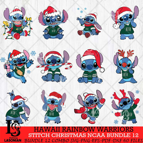 Hawaii Rainbow Warriors Stitch Christmas NCAA Bundle 12 Svg Eps Dxf Png File, Digital Download, Instant Download