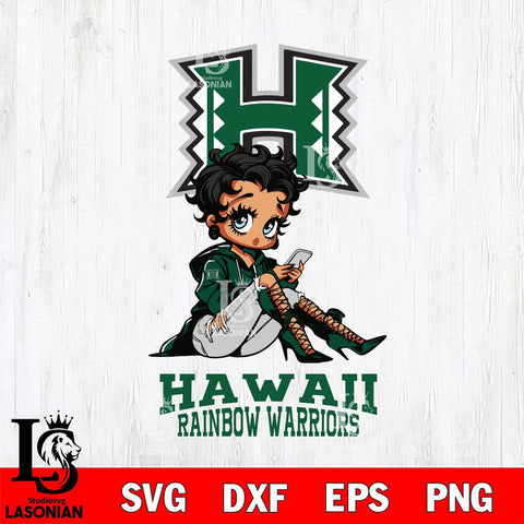 Hawaii Rainbow Warriors Style Black Fan Girl Betty Boop, Svg Eps Dxf Png File, Digital Download