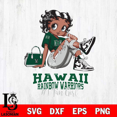 Hawaii Rainbow Warriors #1 Black Fan Girl Betty Boop, Svg Eps Dxf Png File, Digital Download