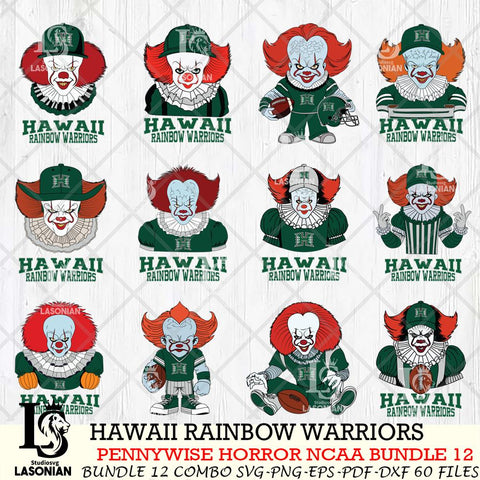 Hawaii Rainbow Warriors  Pennywise Horror NCAA Bundle 12 SVG Svg Eps Dxf Png File, Digital Download