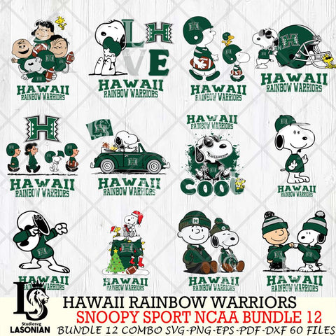 Hawaii Rainbow Warriors  Snoopy NCAA Bundle 12 SVG Svg Eps Dxf Png File, Digital Download