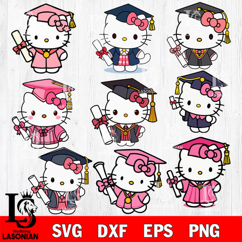 Hello Kitty Graduation bundle SVG DXF EPS PNG FILE, Graduation File Cut , Digital Download,Instant Download, Silhouette