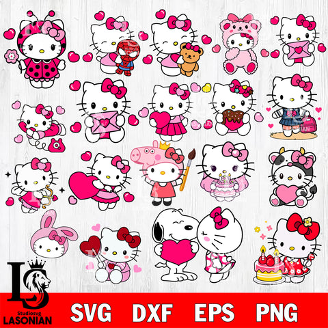 Hello Kitty Love Heart BUNDLE ,Kawaii Kitty Valentine SVG DXF EPS PNG FILE, File Cut, Digital Download,Instant Download, Silhouette, Cricut