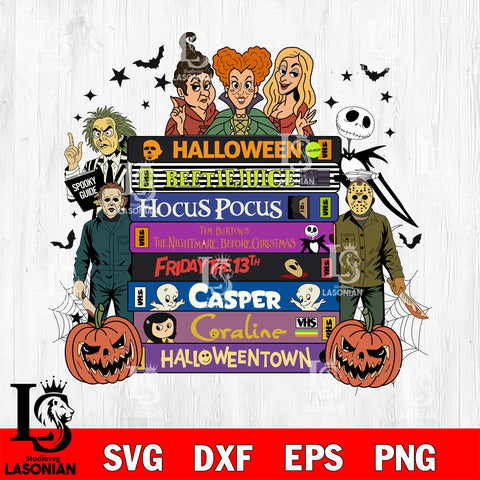 Horror Icons Standing With VHS Tapes SVG DXF EPS PNG FILE,Halloween File Cut, NCAA Digital Download,Instant Download,Christmas Silhouette