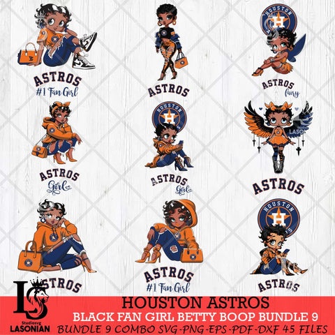 Houston Astros Black Fan Girl Betty Boop Bundle 9, Svg Eps Dxf Png File, Digital Download