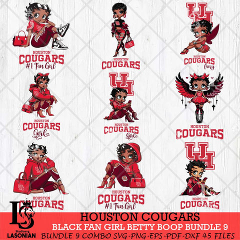 Houston Cougars Black Fan Girl Betty Boop Bundle 9, Svg Eps Dxf Png File, Digital Download