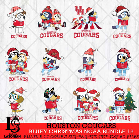 Houston Cougars Bluey Christmas NCAA Bundle 12 Cricut File Cut Files , Bluey Cricut , Christmas Svg , Bluey svg , Digital Download, dxf eps png pdf file